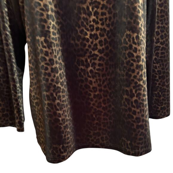BERNARD CHAUS CO Top Velour Leopard Print VTG Black Brown Mock Neck Long Sleeve - Picture 4 of 8